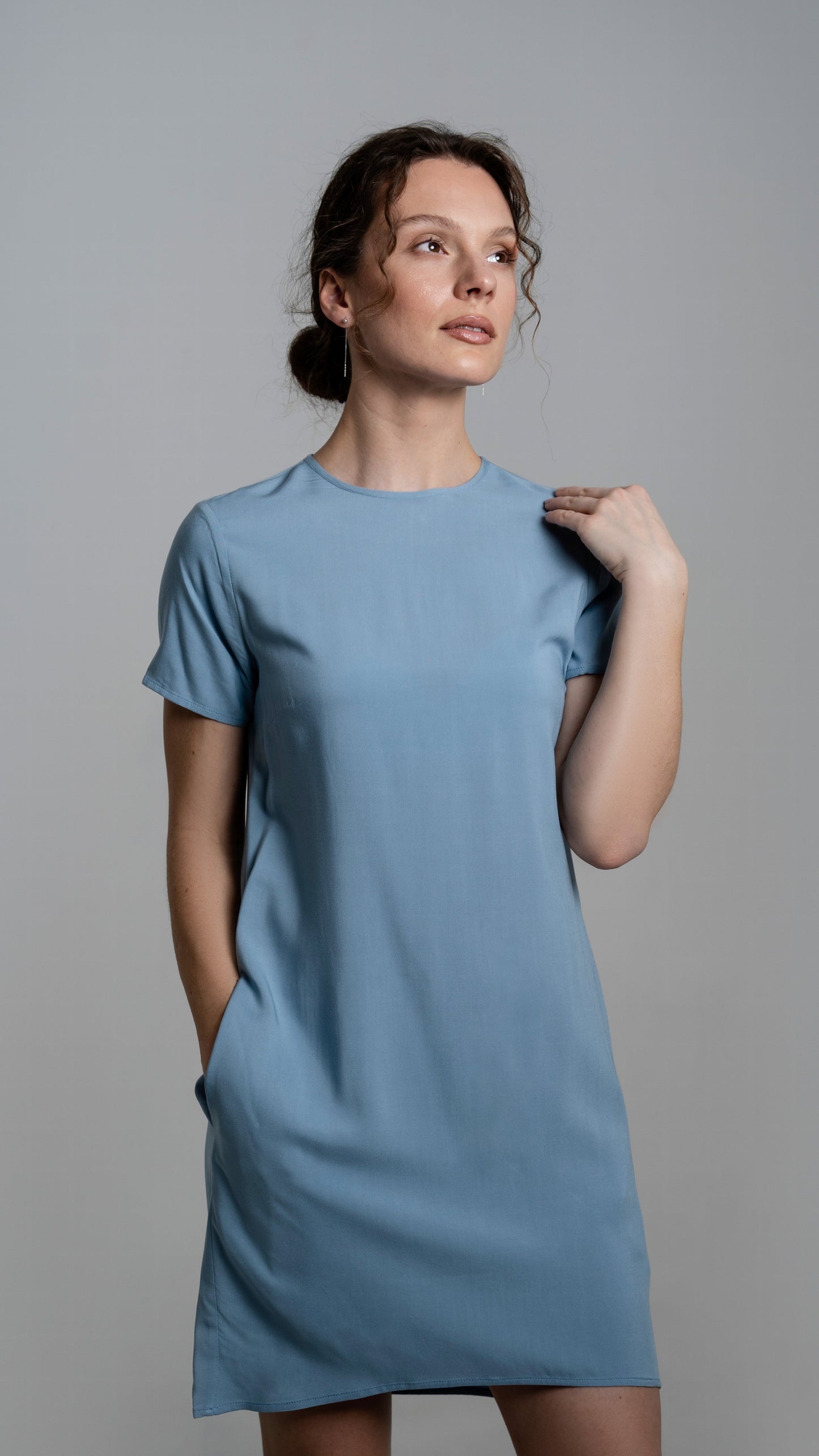 MIA Bamboo Dress – Light Blue | Short Sleeve, Teardrop Back Opening, Pockets