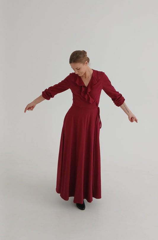 Šventė - long red cotton dress
