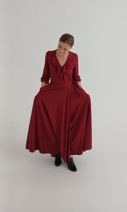 Šventė - long red cotton dress